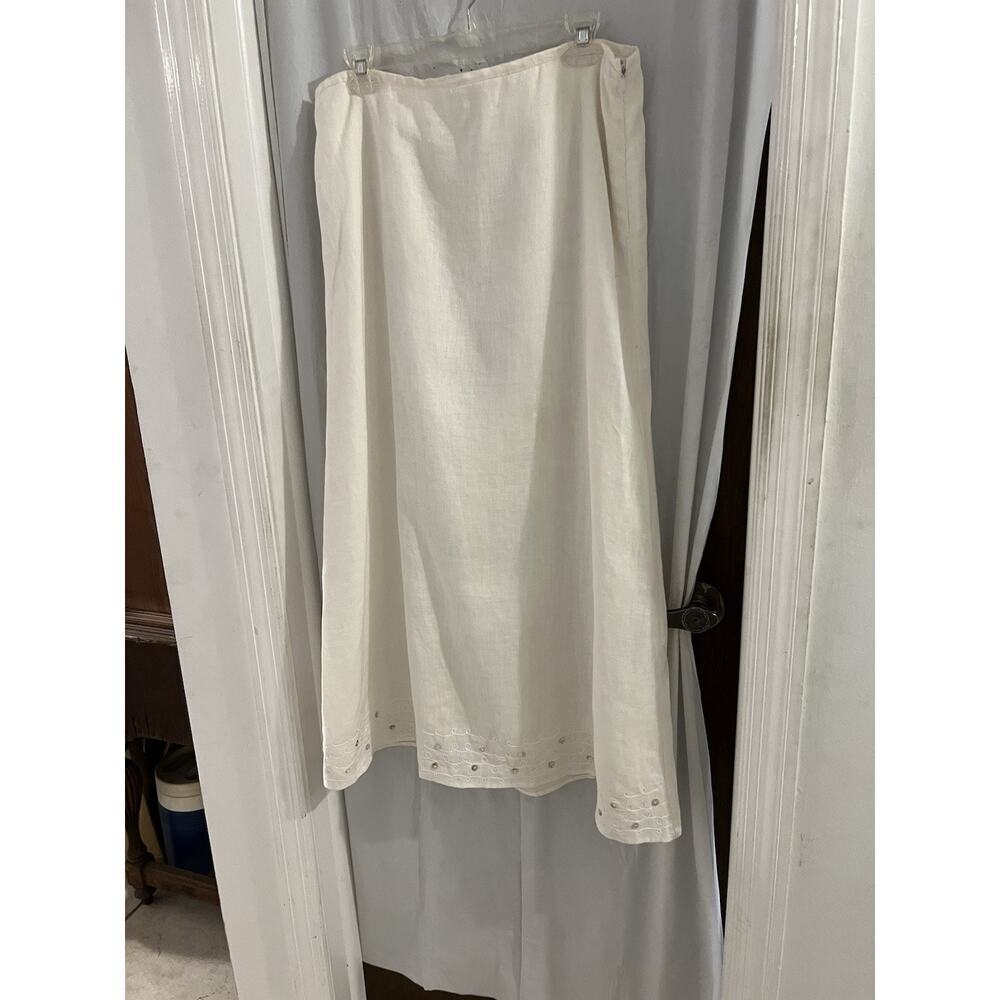 Ecologie Cream Linen Embroidered Buttoned Lined Maxi Skirt Sz 10